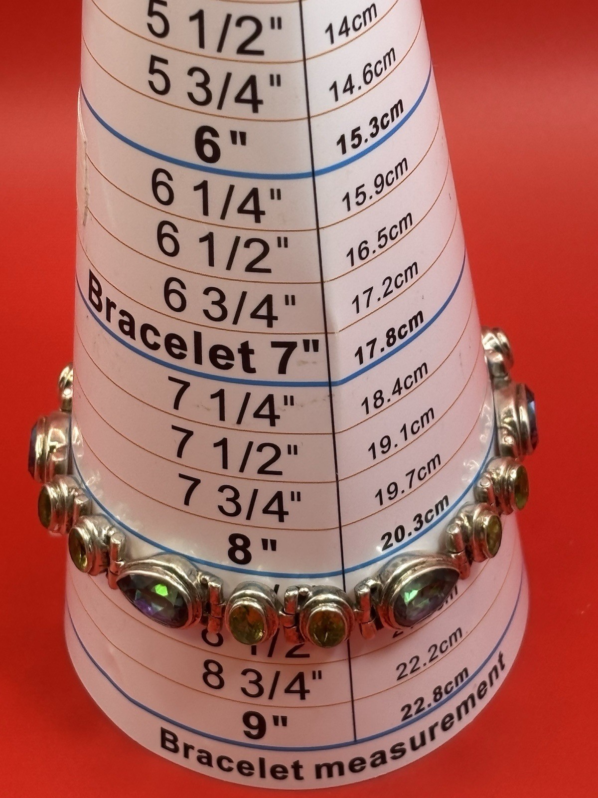 Vintage Sterling Silver Mystic Topaz Peridot Bezel Link Bracelet Adjustable 7-8″
