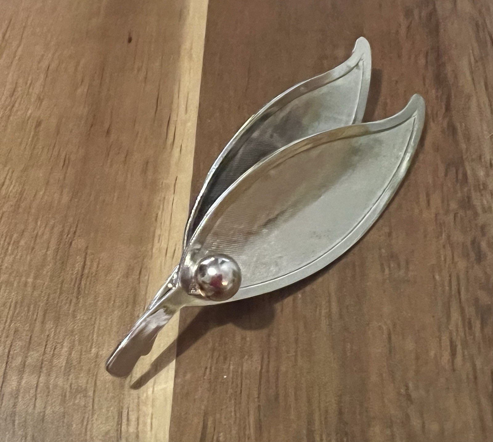 Vintage Silvertone Guilloche Brooch W Modernist Lines Mid-Century Modern Style