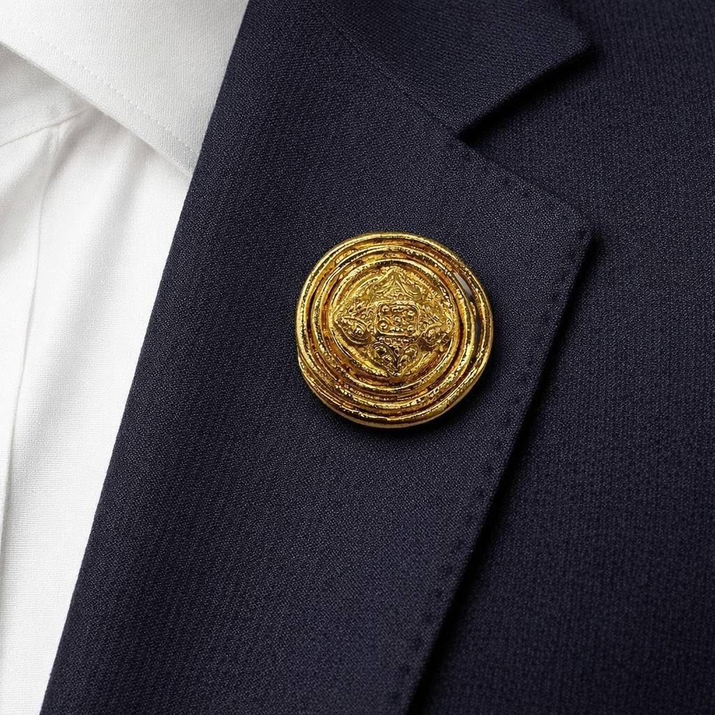 Vintage Yves Saint Laurent Gold Tone Brooch Pin France 1980s