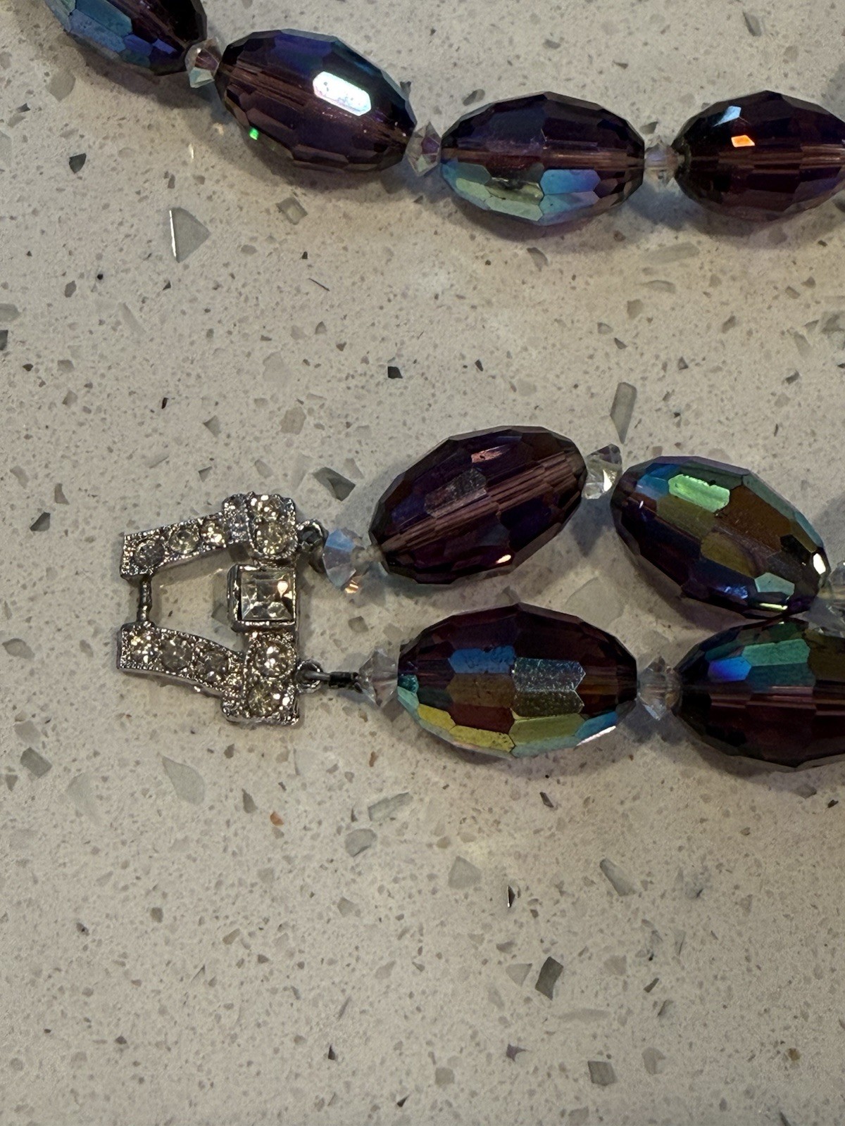 Vintage Plum AB Crystal Glass Necklace Bracelet Earrings Estate Demi Parure