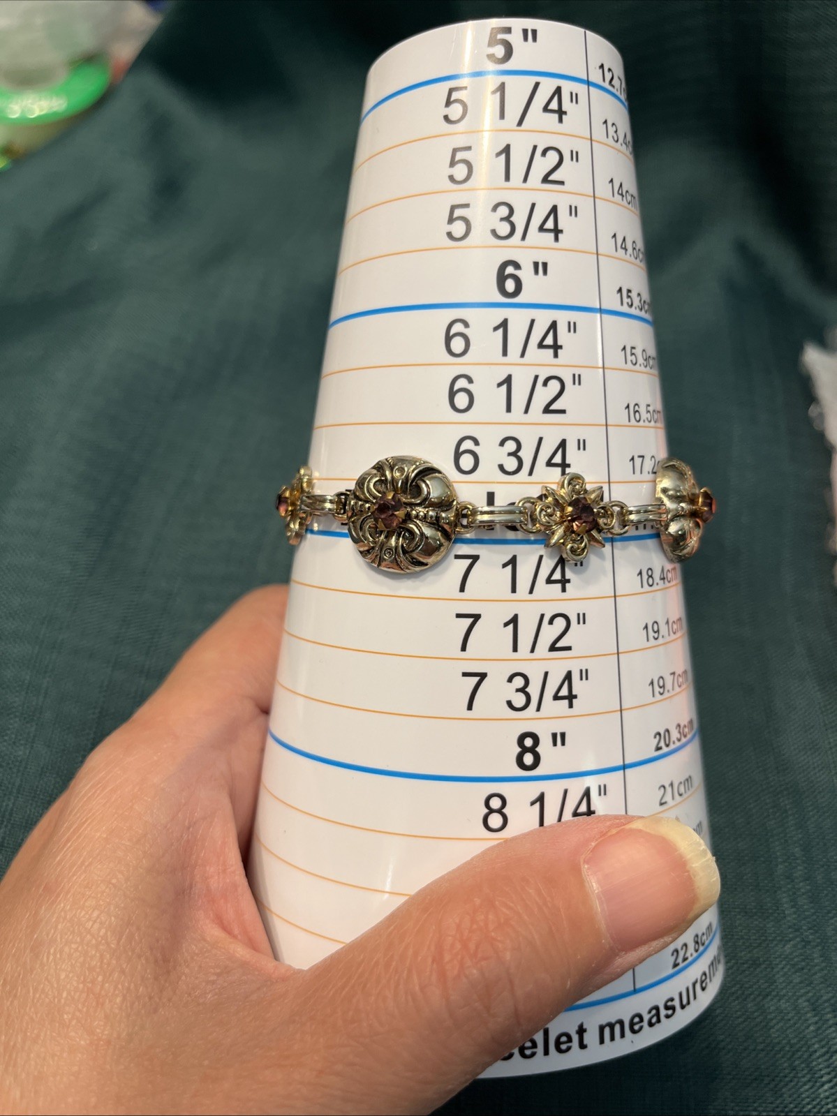 Vintage Light Gold Tone Bracelet With Pink Stones Unmarked