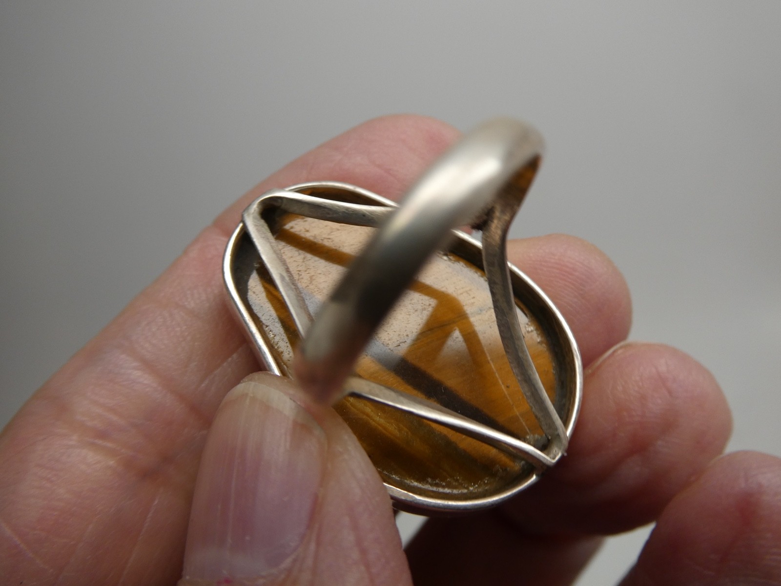 Vintage Tiger’s Eye Gemstone Carved SKULL Sterling Silver 925 RING Size 8.5