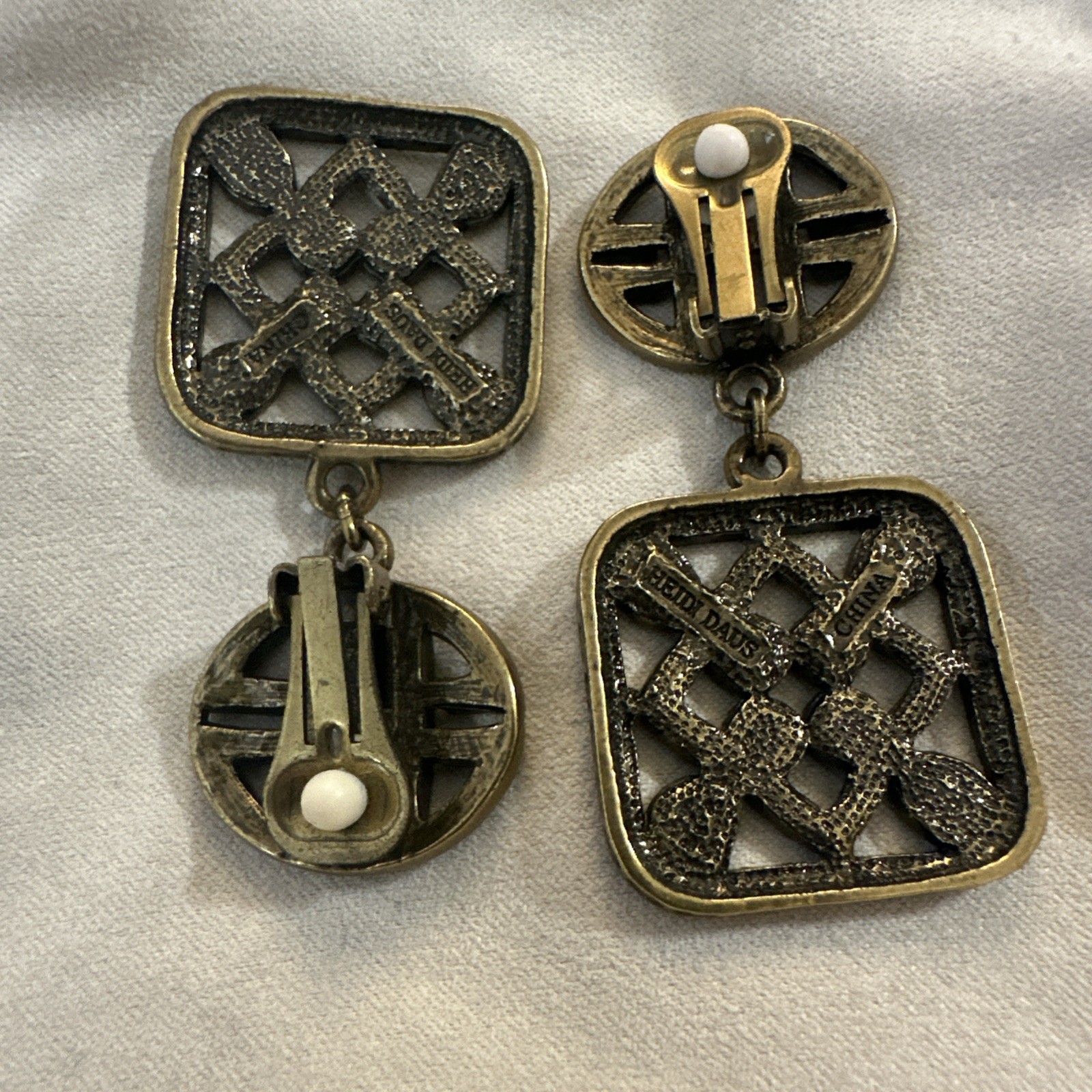 Heidi Daus Crystal Rhinestone Square Dangle Clip-On Earring Signed