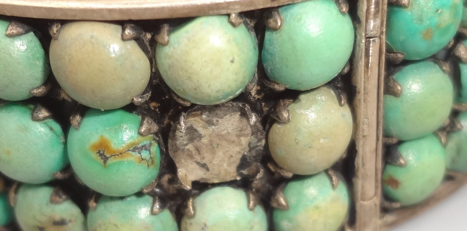 Antique BEE CHINA SILVER Chinese Export 3 Row Turquoise Cuff Bracelet READ