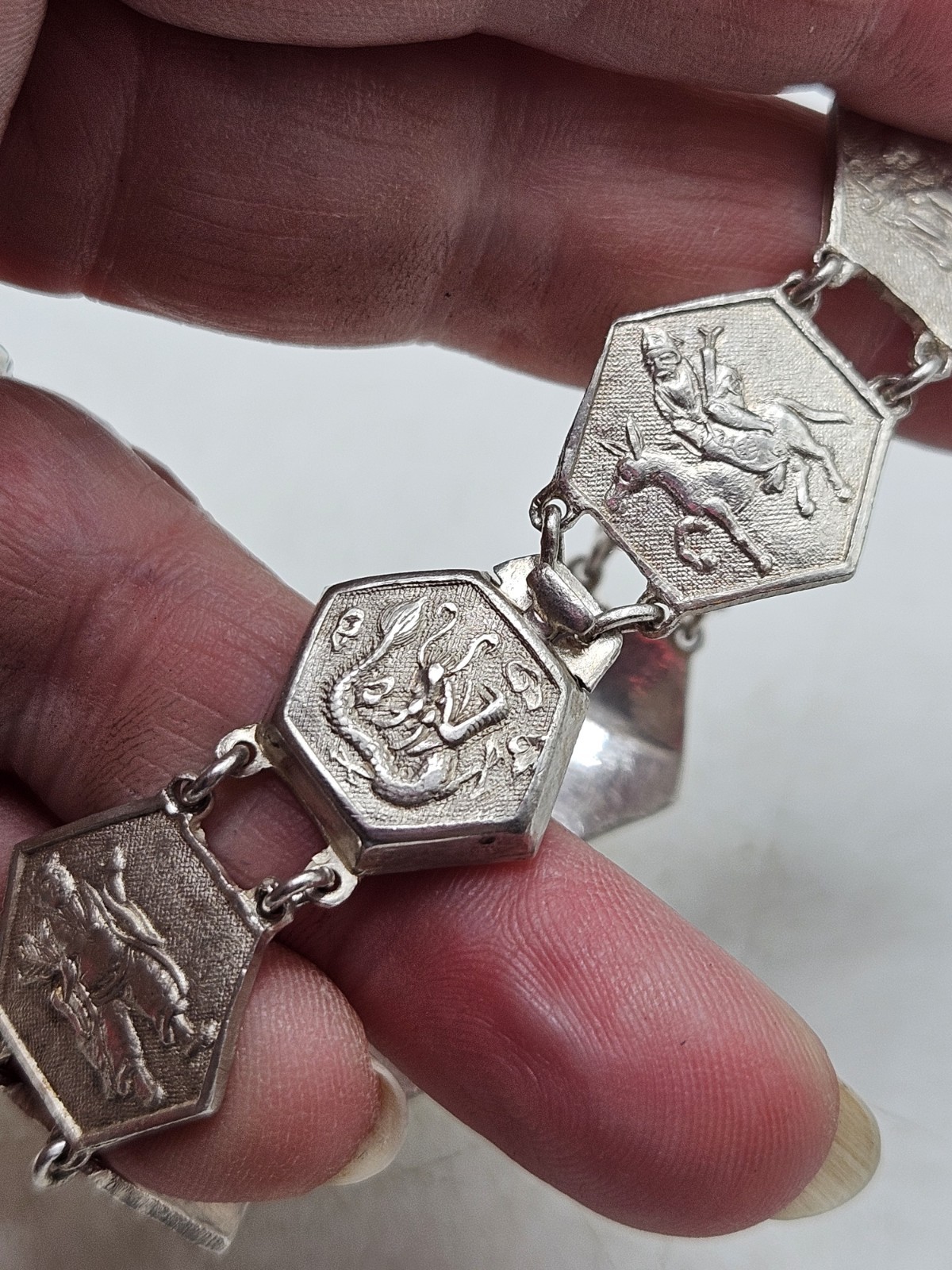 Vintage China Export Sterling Silver Panel Bracelet. Signed China, Sterling,