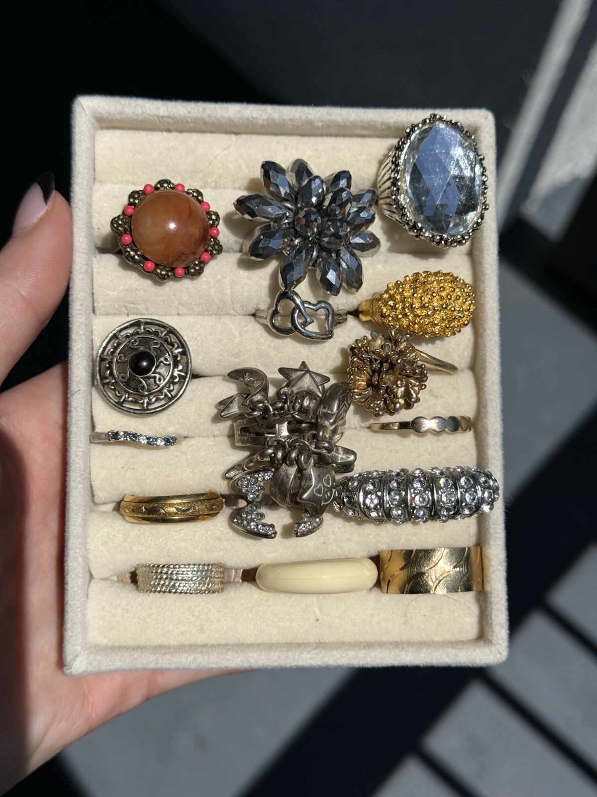 Mixed Lot 16 Fashion Rings Multicolor Metal Rhinestone Mixed Materials Unisex