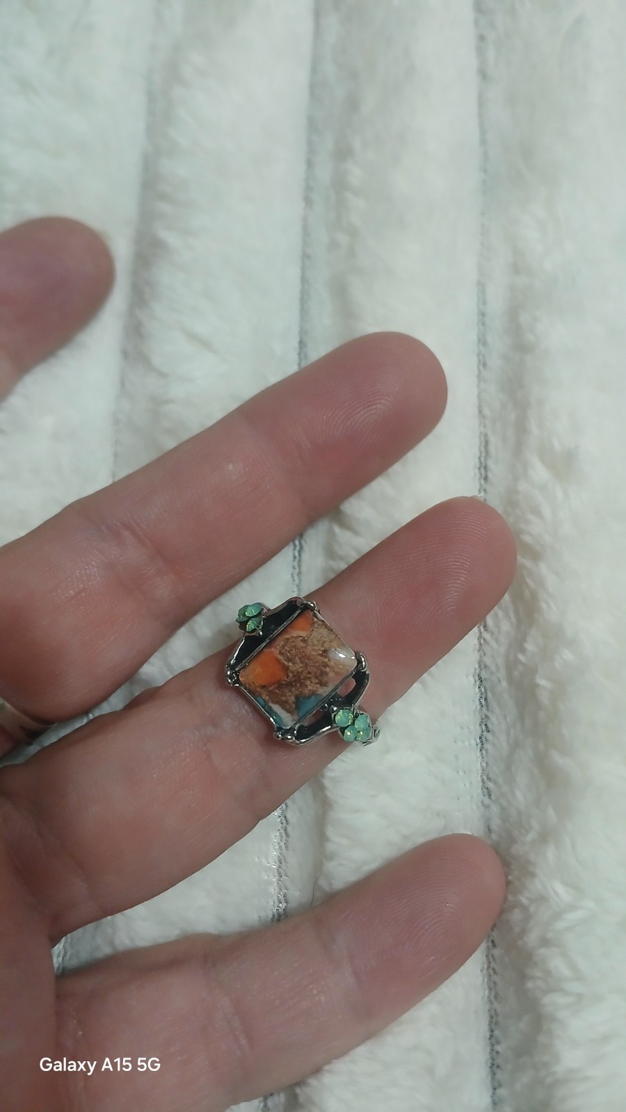 Vintage Bohemian Style Inlay Ring Unisex Zinc Alloy Band Size 6 New