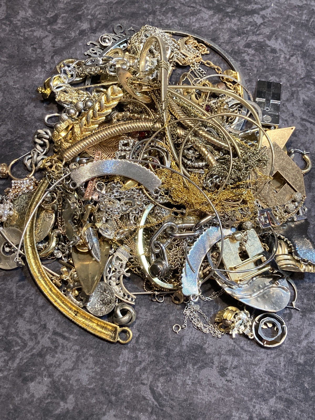 3 LB Broken Tangled Gold & Silver Tone Jewelry Lot Treasure Hunt Unsearched