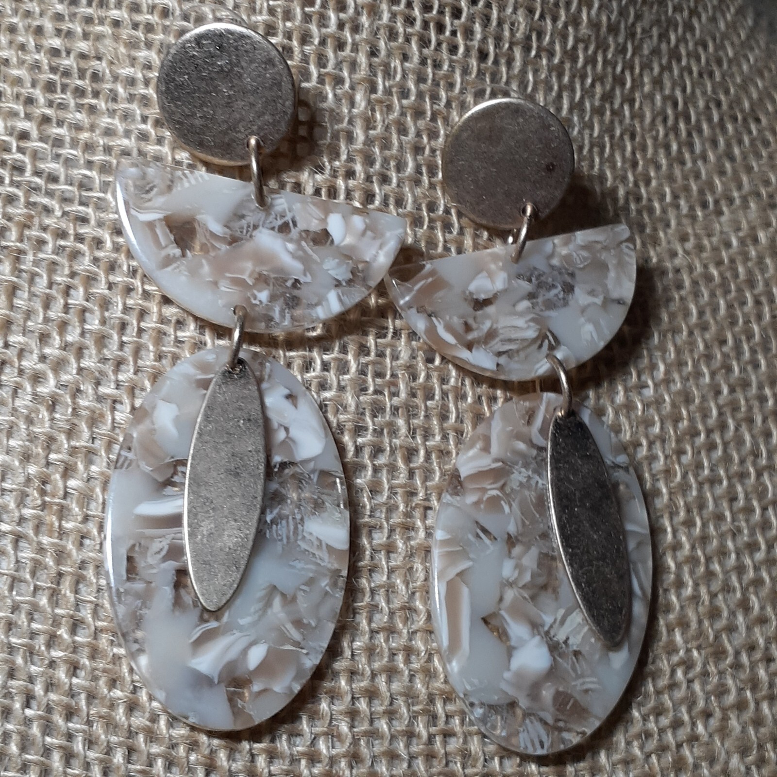 Pierced Dangle Drop Earrings Clear Acrylic with Mixed Inlay Materials 3″
