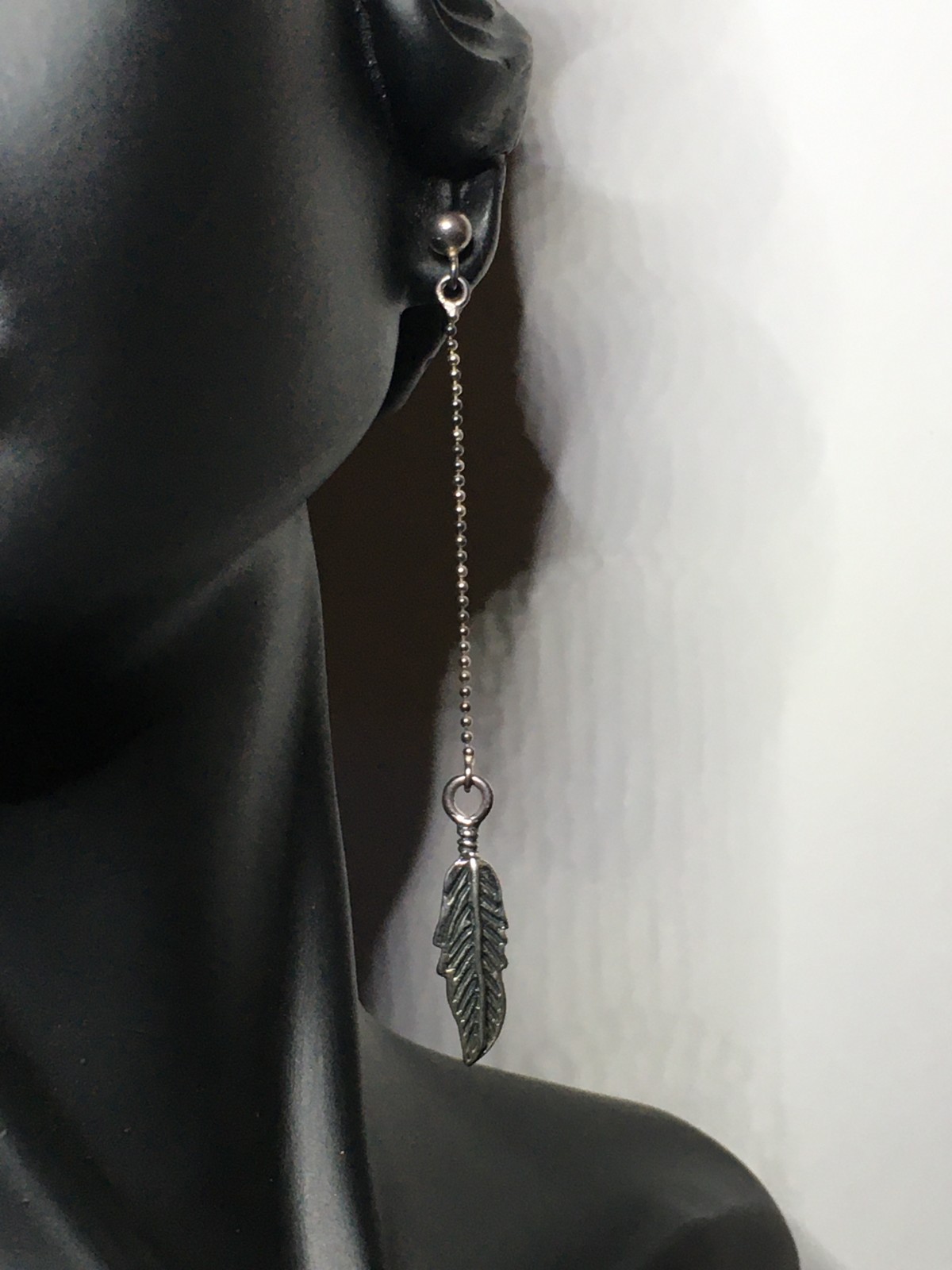 Vintage AGI .925 Sterling Silver Feather Chain Dangle Drop Post Earrings