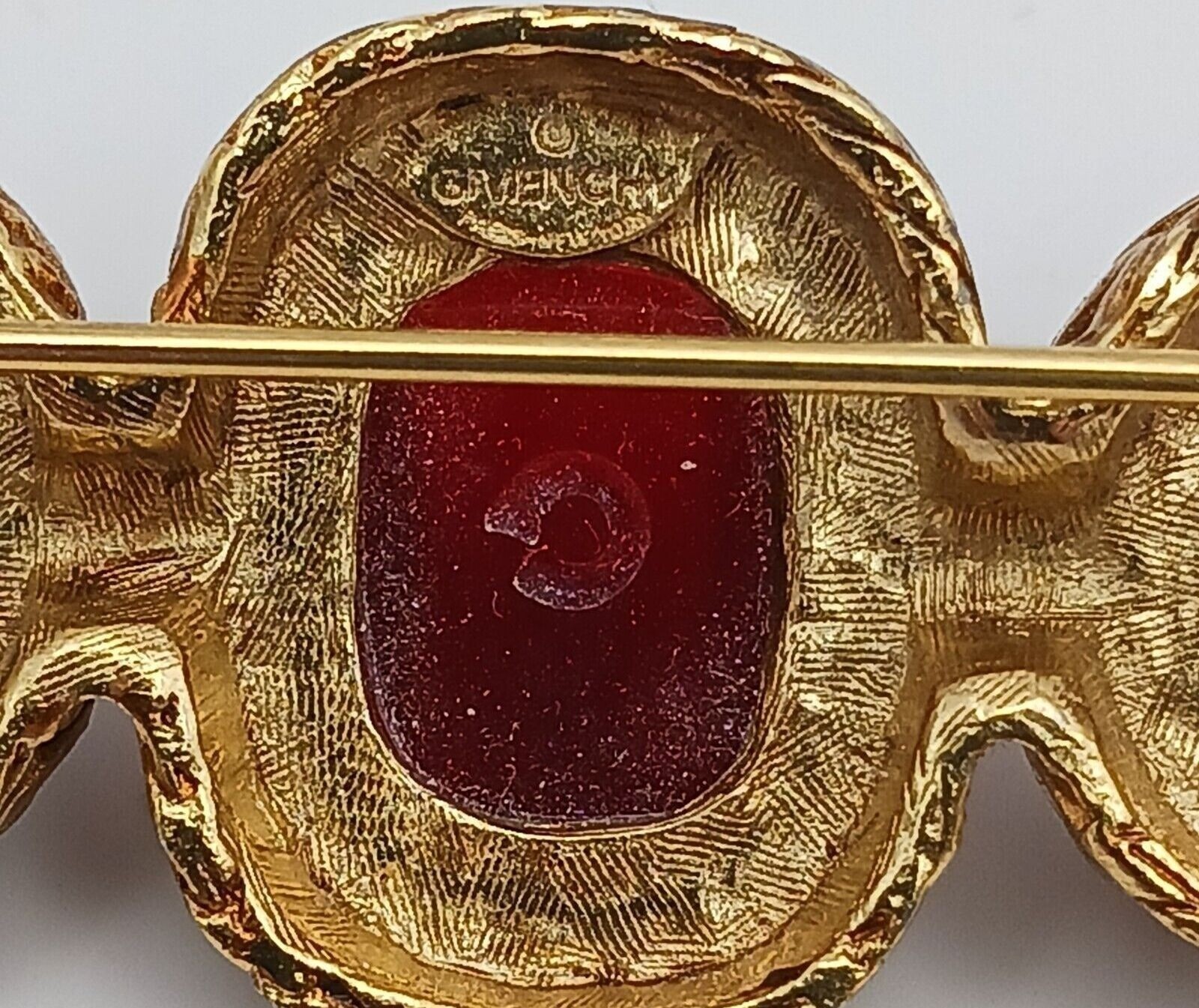 Givenchy Gold Tone Brooch Amethyst Ruby Sapphire Glass Cabochons Signed VTG #J3W