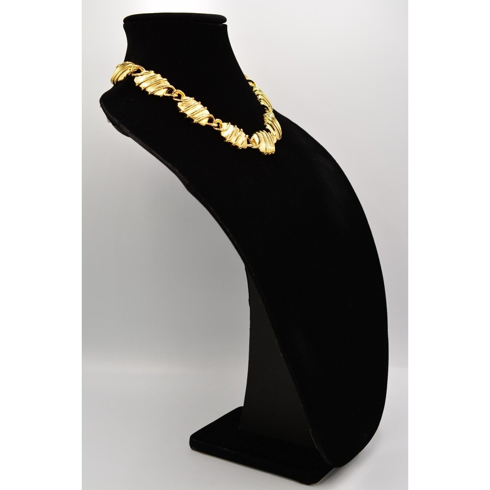Vintage Statement Collar Necklace Polished Gold Linked Chain Chunky 1980s Bin1