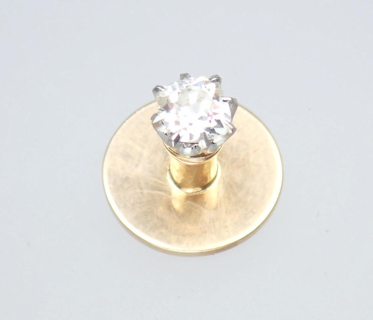 Pretty Antique Victorian 12K Gold Old Mine Cut Diamond Collar Stud Stick Pin Box
