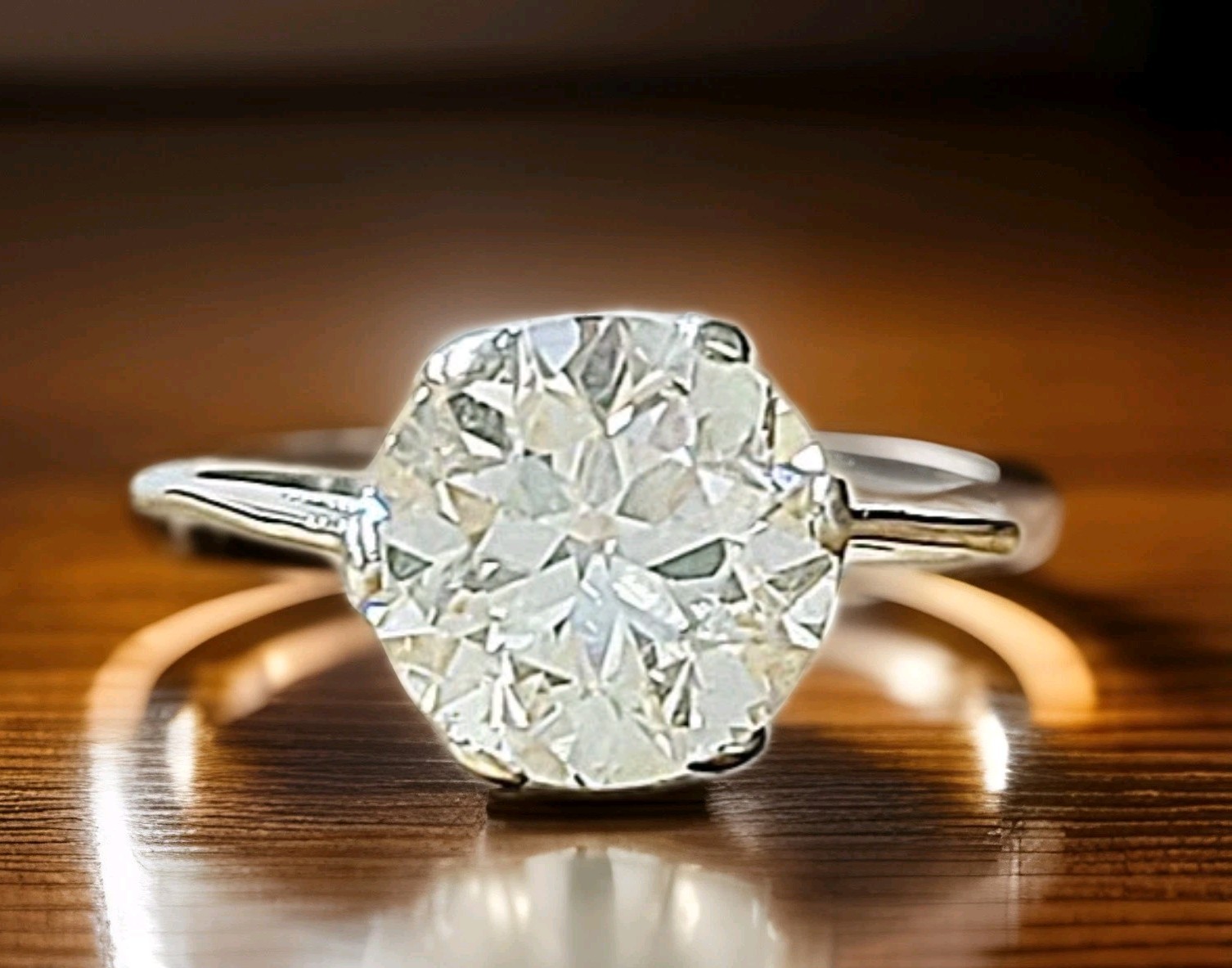 Vintage Platinum Engagement Ring 3.34CT. Natural Old Euro Cut Round Diamond