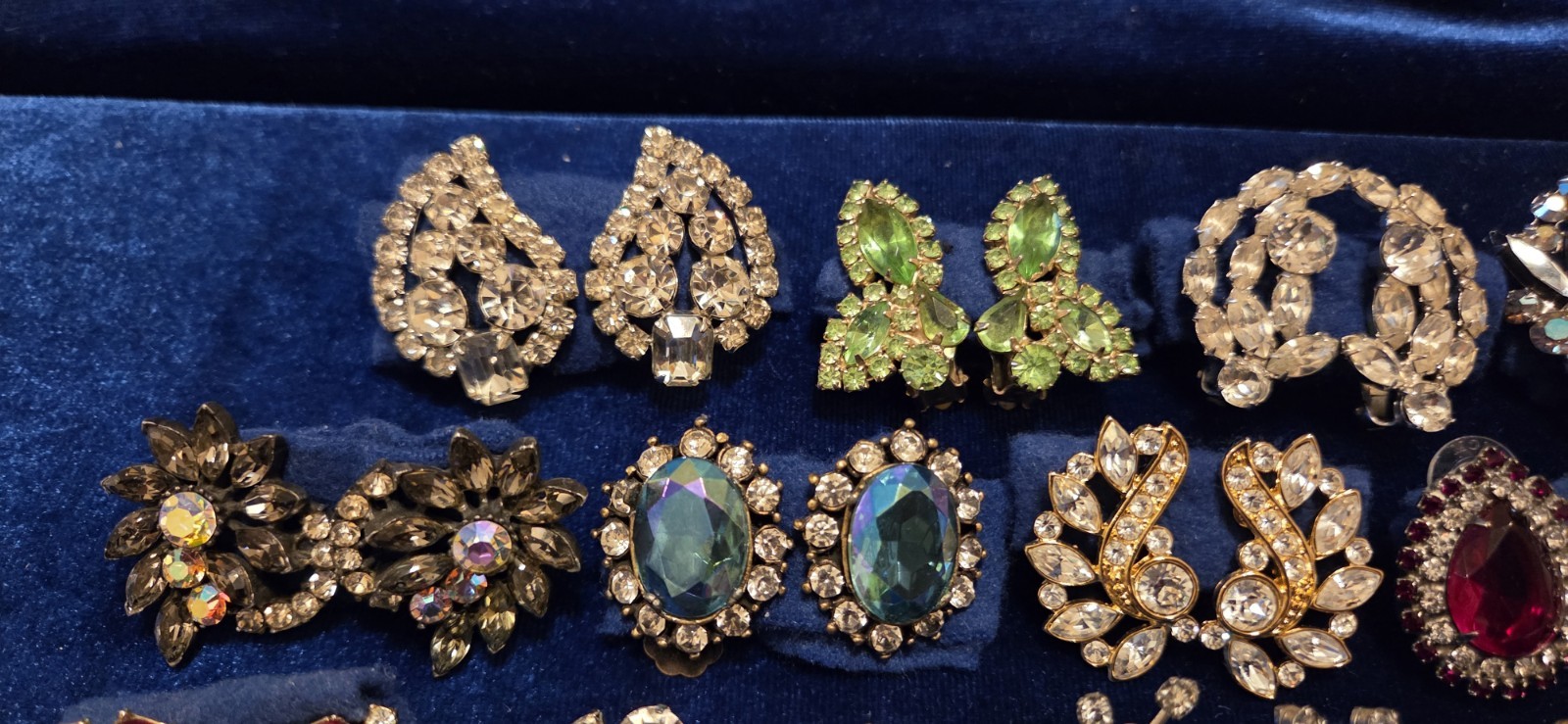 Vintage Rhinestone Earrings Lot Of 27. 12 Signed Monet Weiss Hobe Trifari Kramer