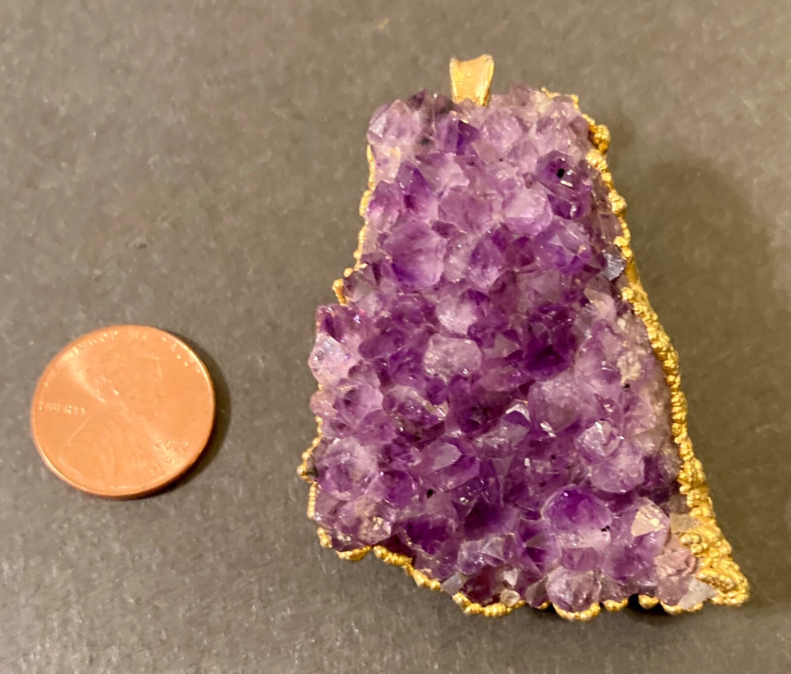 VINTAGE AMETHYST NATURAL CRYSTALS PENDANT / BOLO CLIP ~ BRUTALIST ~ Australia