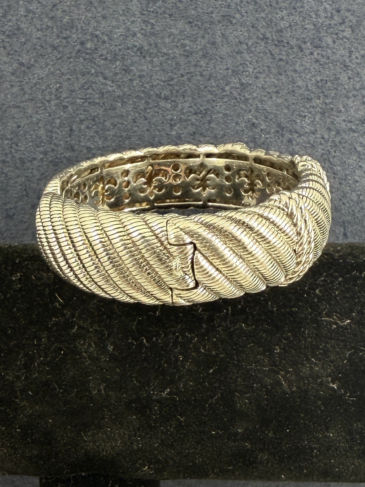 JUDITH RIPKA Sterling Silver Cubic Zirconia Cable Twist Wide Cuff Bracelet; 75g