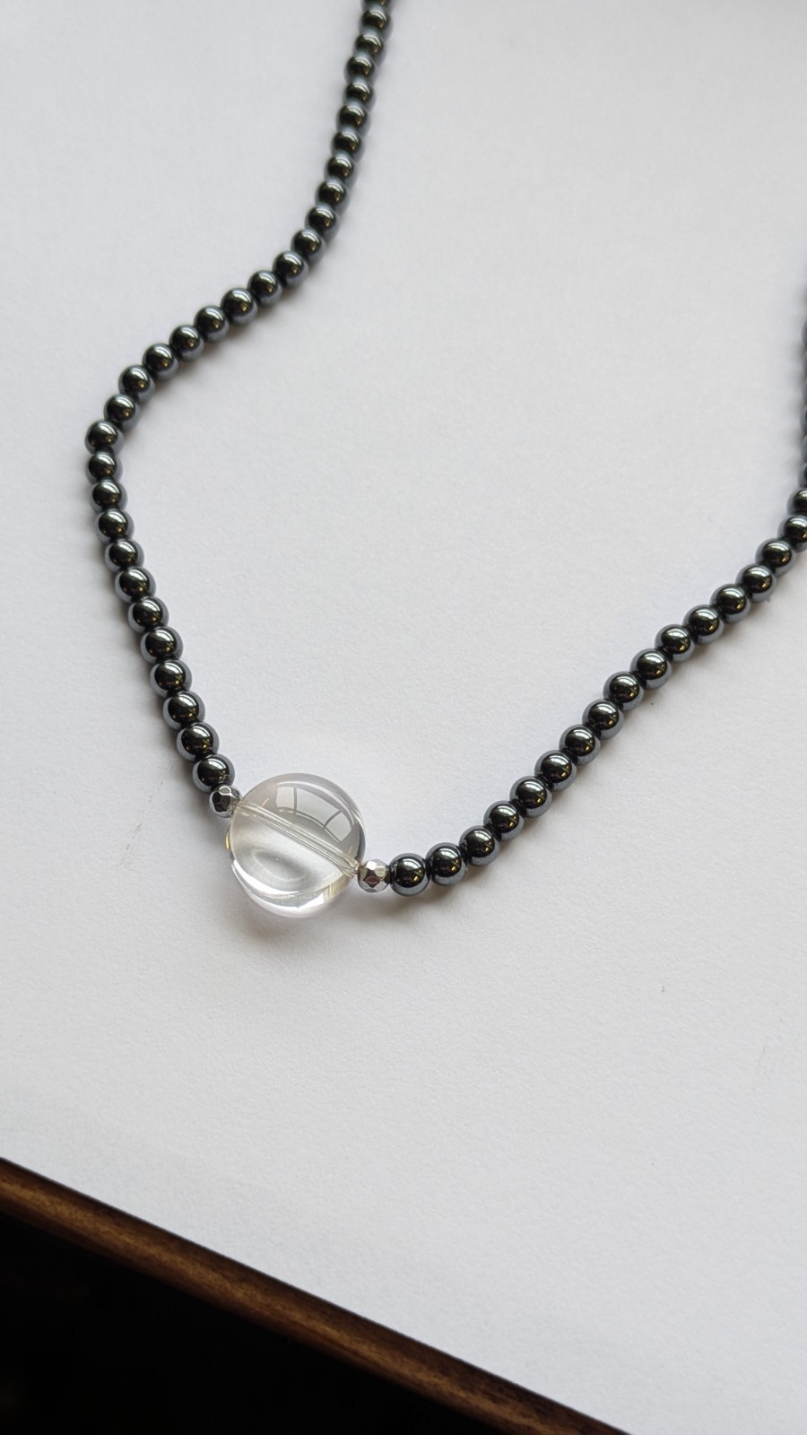 Vintage 925 Sterling Silver Hematite Bead & Glass Necklace Sz 17