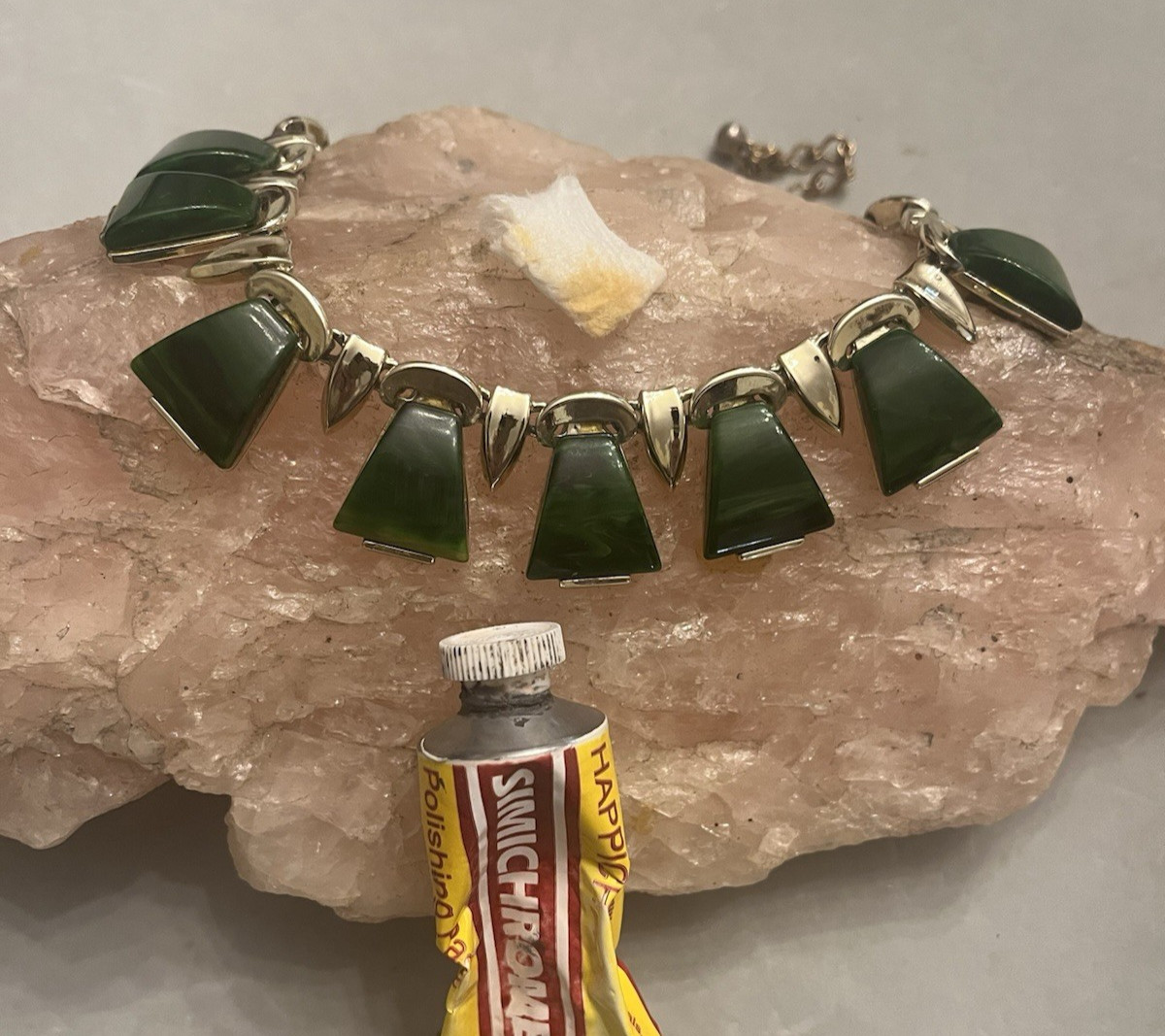Vintage CHAREL Spinach Green Bakelite, Egyptian Revival, Necklace, Simi Tested!