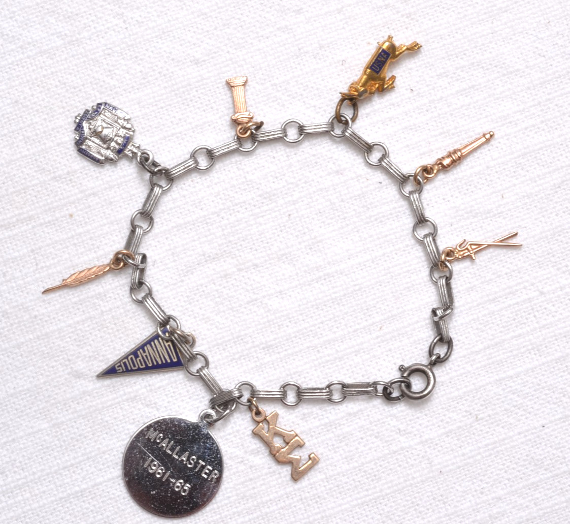 Vintage U.S. Naval Academy 9 Charm Bracelet 1960s 925 Sterling (Partial) USNA