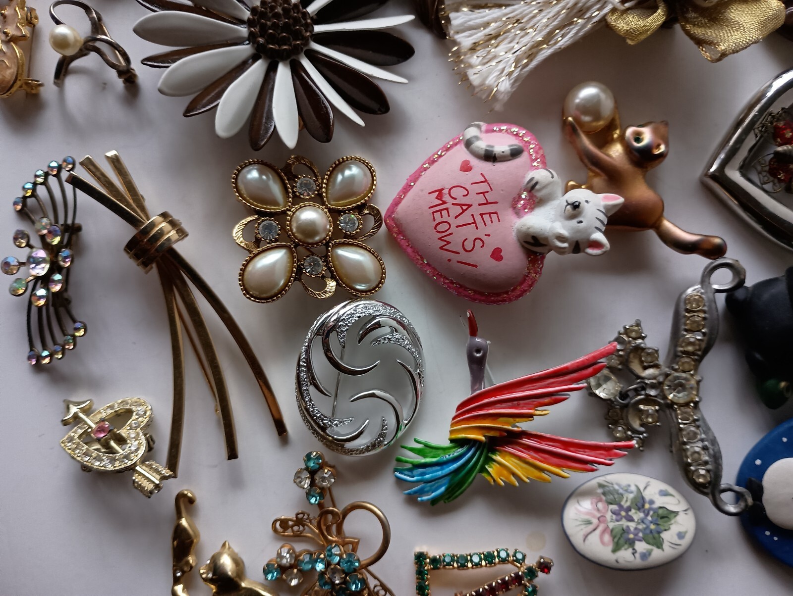 Brooch Lot Jewelry Pins Glass Plastic Signed Metal 925 Repair Craft Harvest