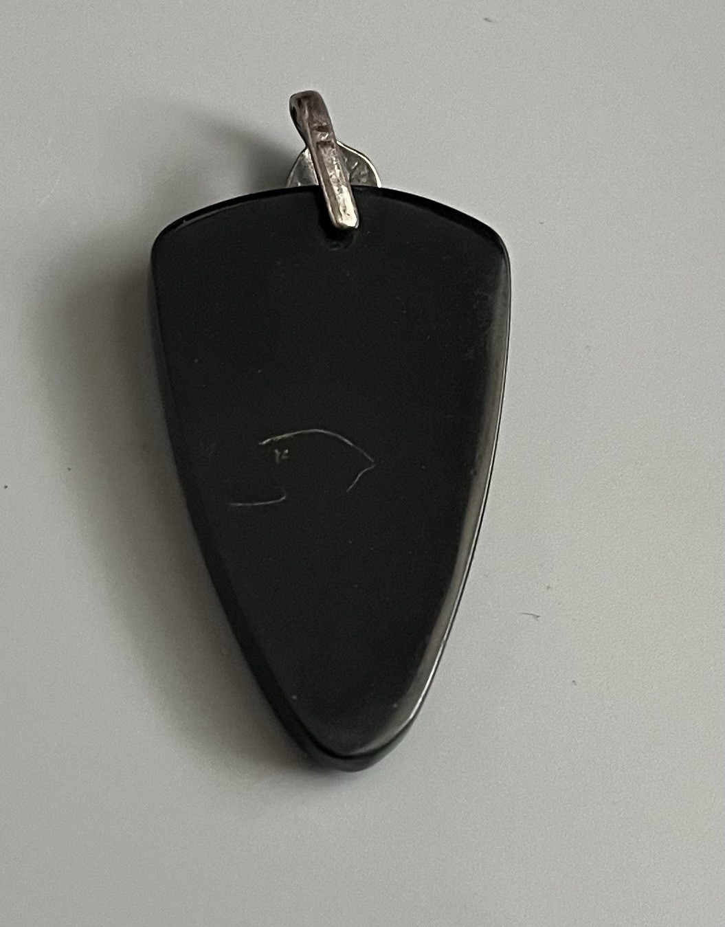 VTG Black Lacquer Abstract Pendant Sterling Clasp-Black Cord-Necklace 16.5”