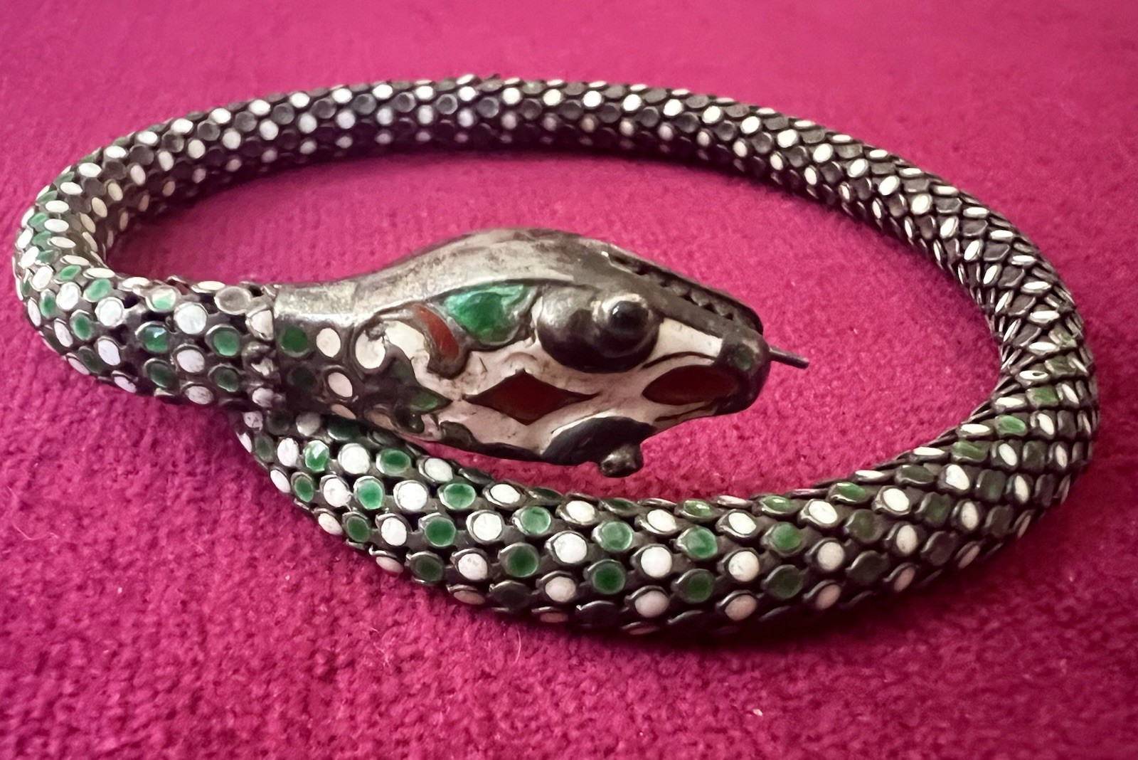 FABULOUS RARE ANTIQUE WHITING DAVIS ENAMELED WRAP SNAKE BRACELET.