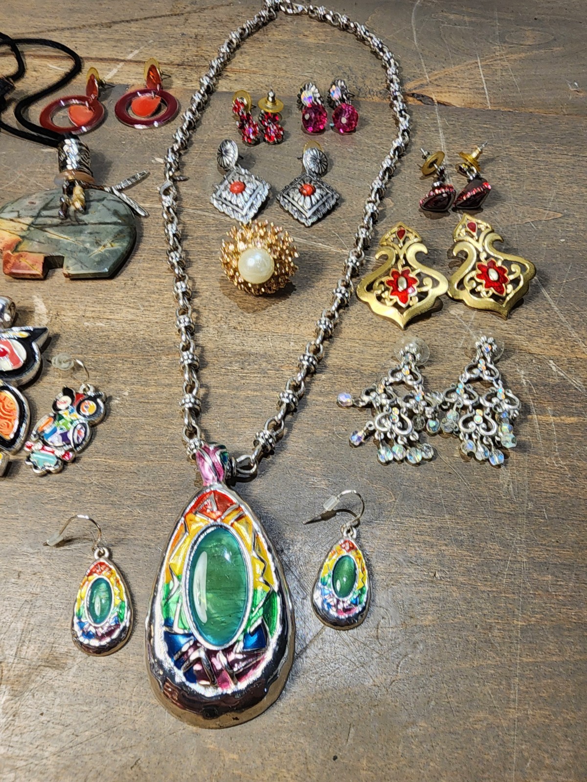 Rhinestone Bear Rainbows Owl 26 Pc Earrings, Necklaces Costume Jewelry Lot