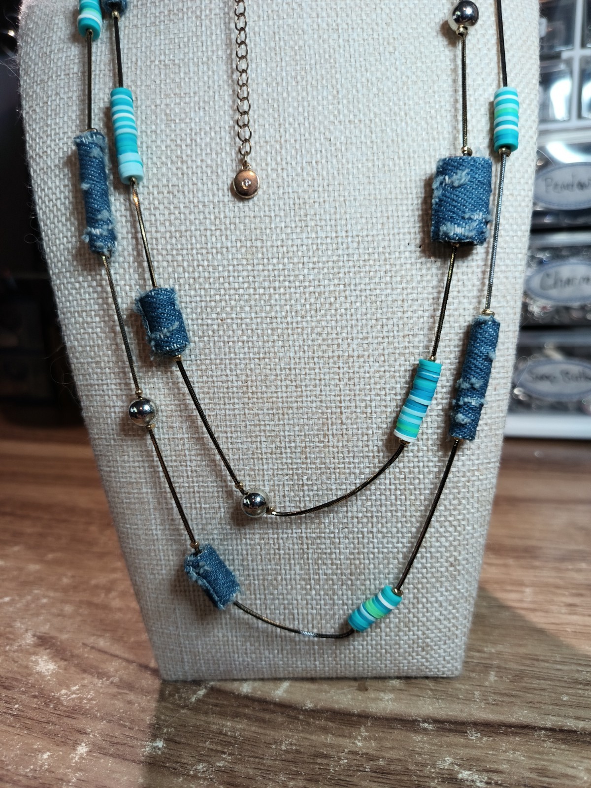 C1946 Vintage Mixed Media Artisanal – Denim & Beads – Bohemian – South Western –