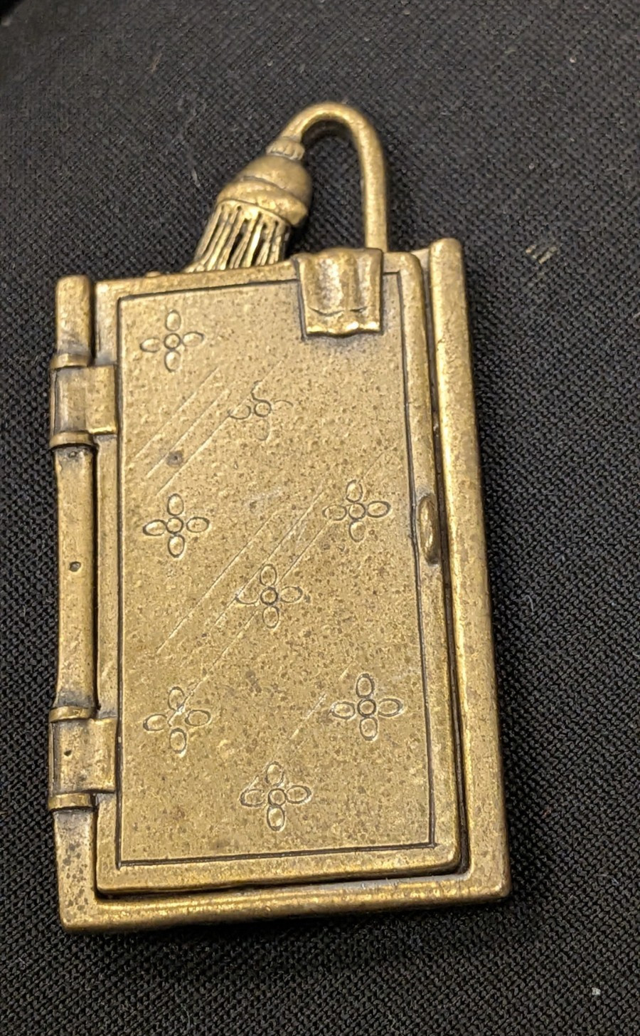 Vintage Hinged Rectangle Book-Form Brooch Pin Gold Color Signed CJ Art