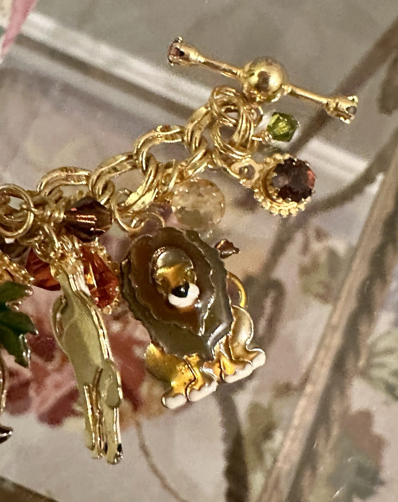 Vintage Lunch at The Ritz Gold Tone Zoo Charm Bracelet Zebras Giraffes Monkeys