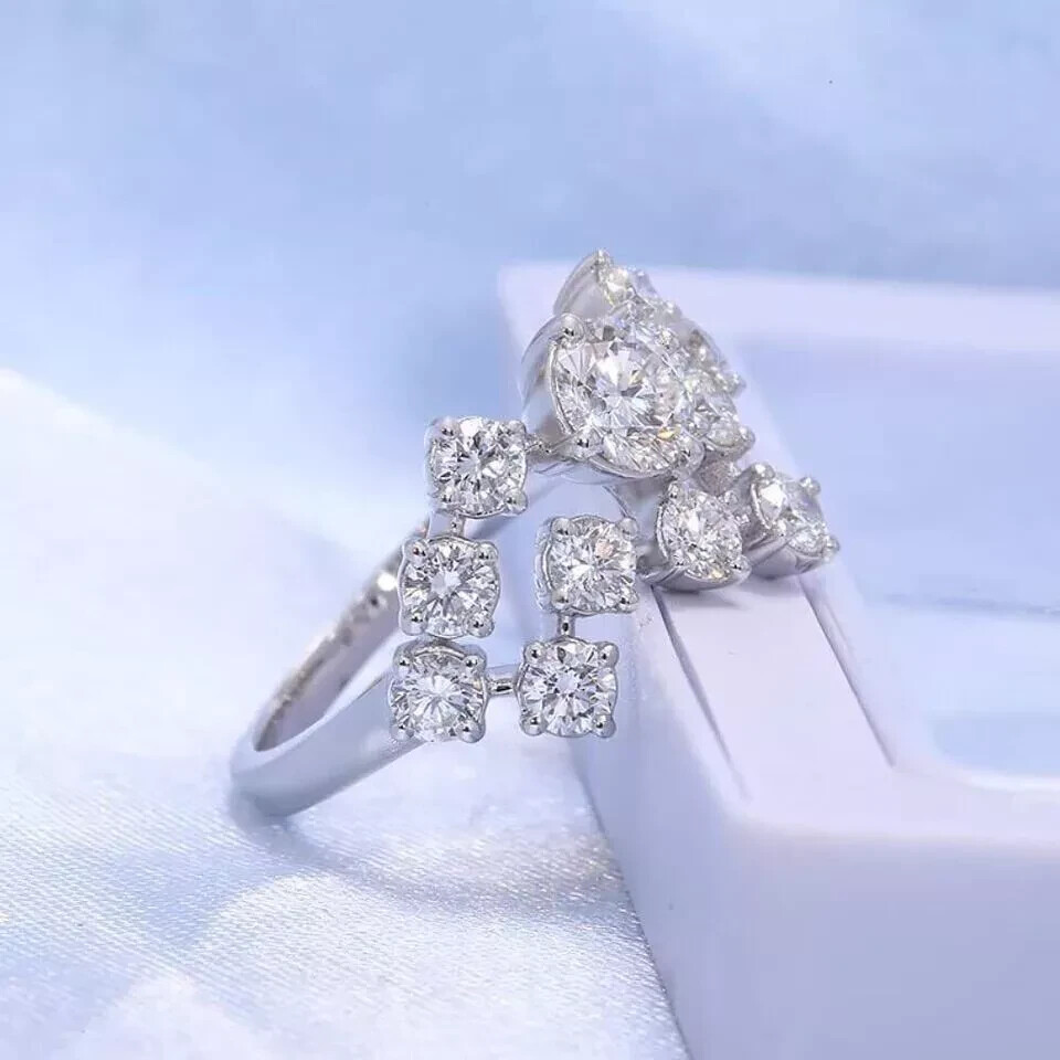 Art Deco Style Scattered Lab Created Diamond Wedding 14K White Gold FN Ring