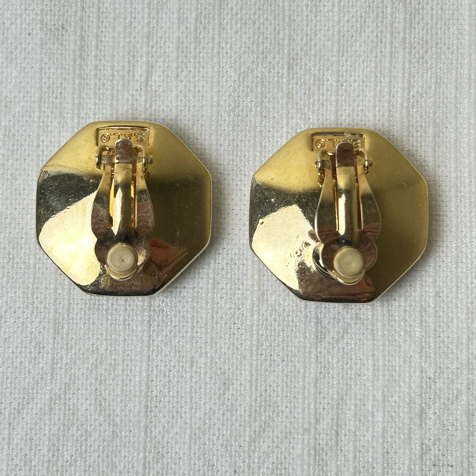 Swarovski Large Clip On Earrings Ruby Red Clear Crystal Gold Tone Octagon S.A.L.