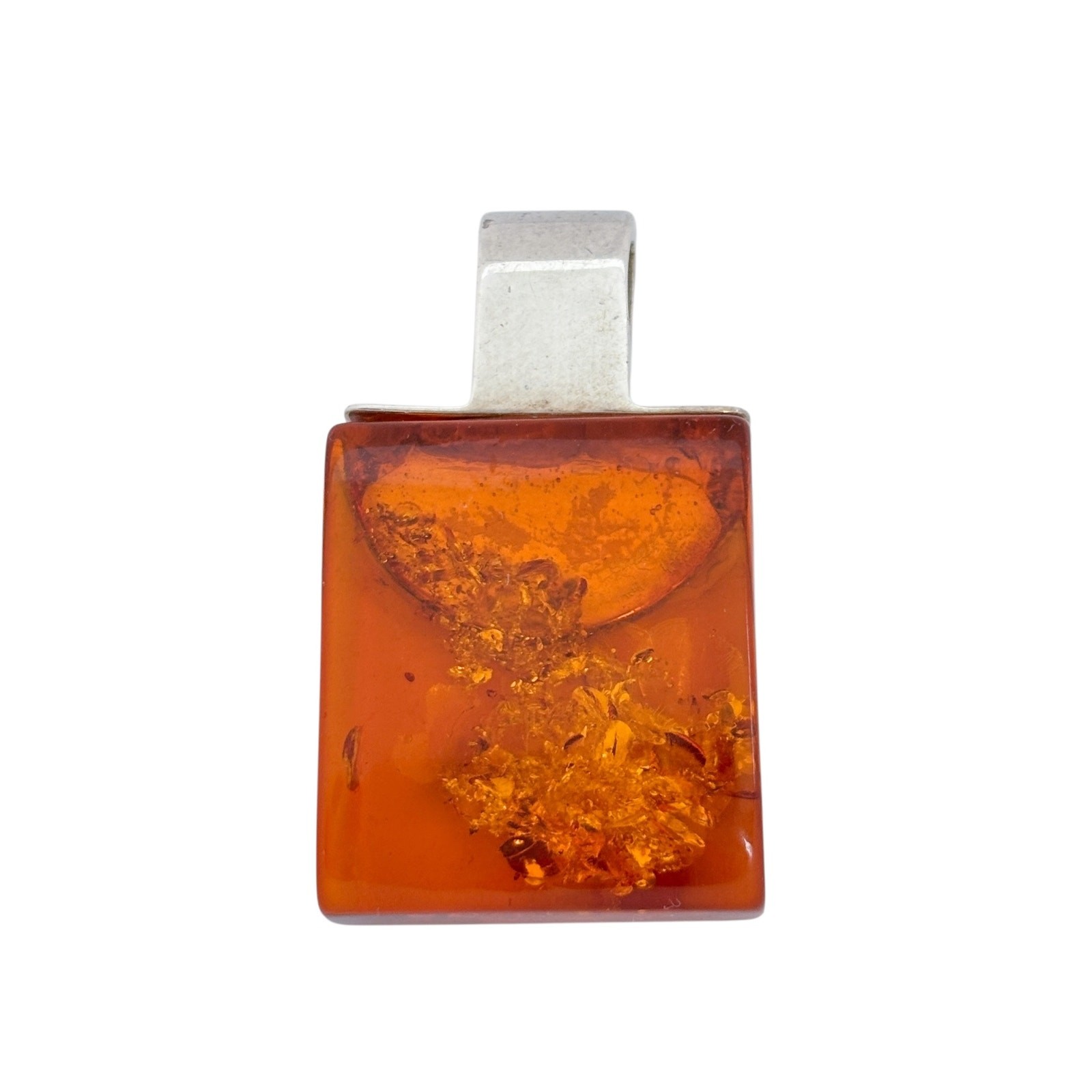 Vintage Sterling Silver 925 Amber Rectangle Pendant