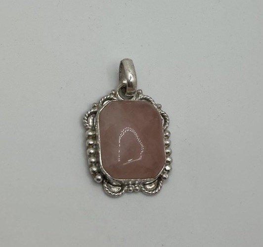 Vintage Faux Pink Stone Silver Pendant Jewelry Estate Find