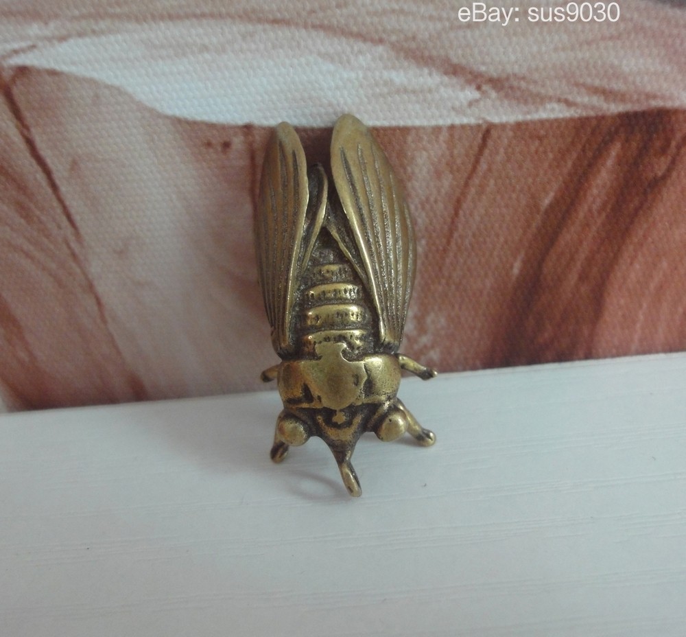 Solid Brass Copper Vivid Cicada Figurine Statue Pendant
