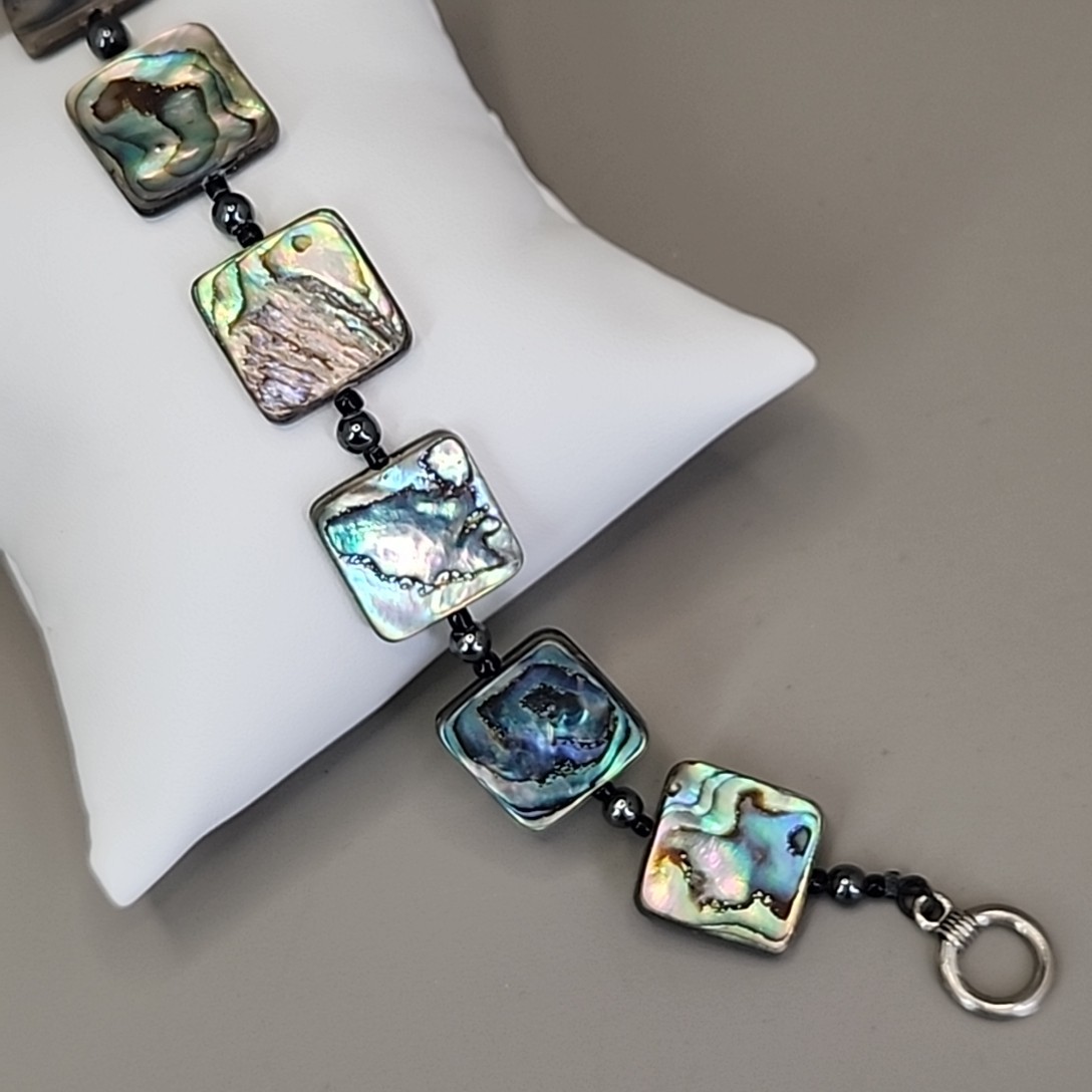 Abalone Bracelet Square Beaded 7.25″