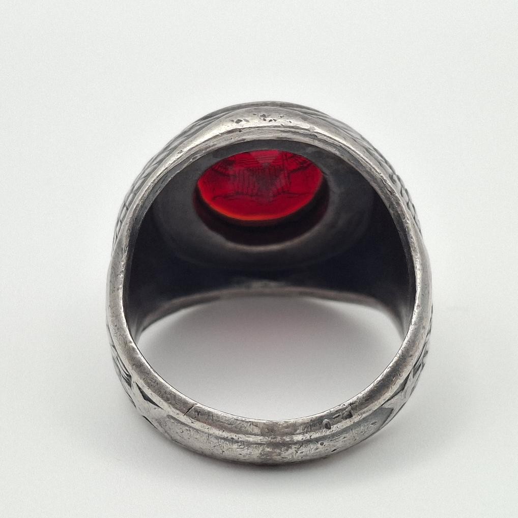 Vintage 925 Sterling Silver US Army Seal Red Intaglio Glass Signet Ring Size 7.5