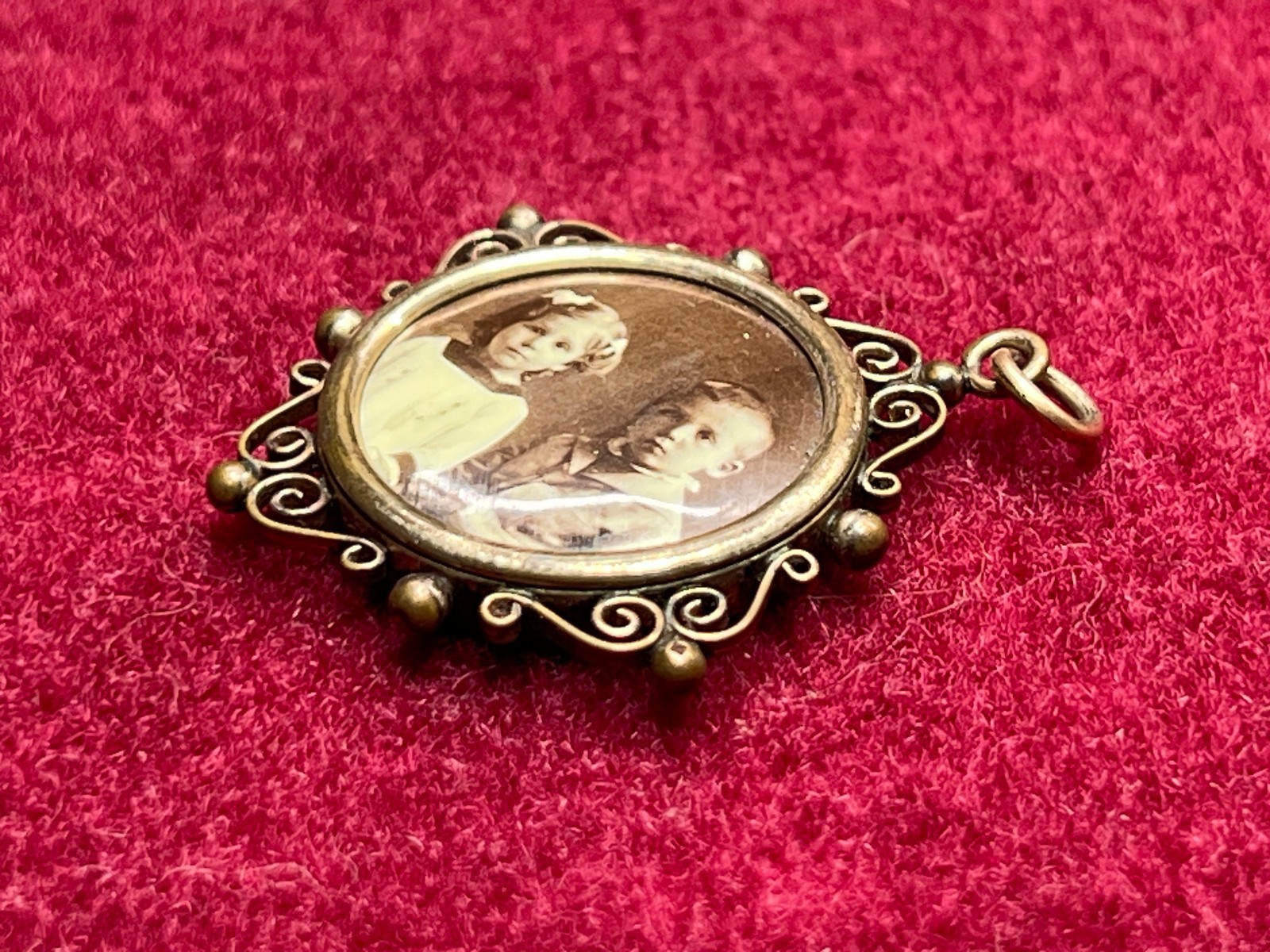 Antique Victorian Gold Plated Mourning Mini Photo Necklace Pendant