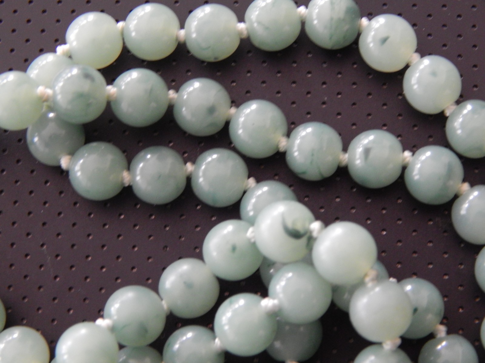 Vintage 30” TRIFARI Faux Jade Green Hand Knotted Acrylic Bead Necklace