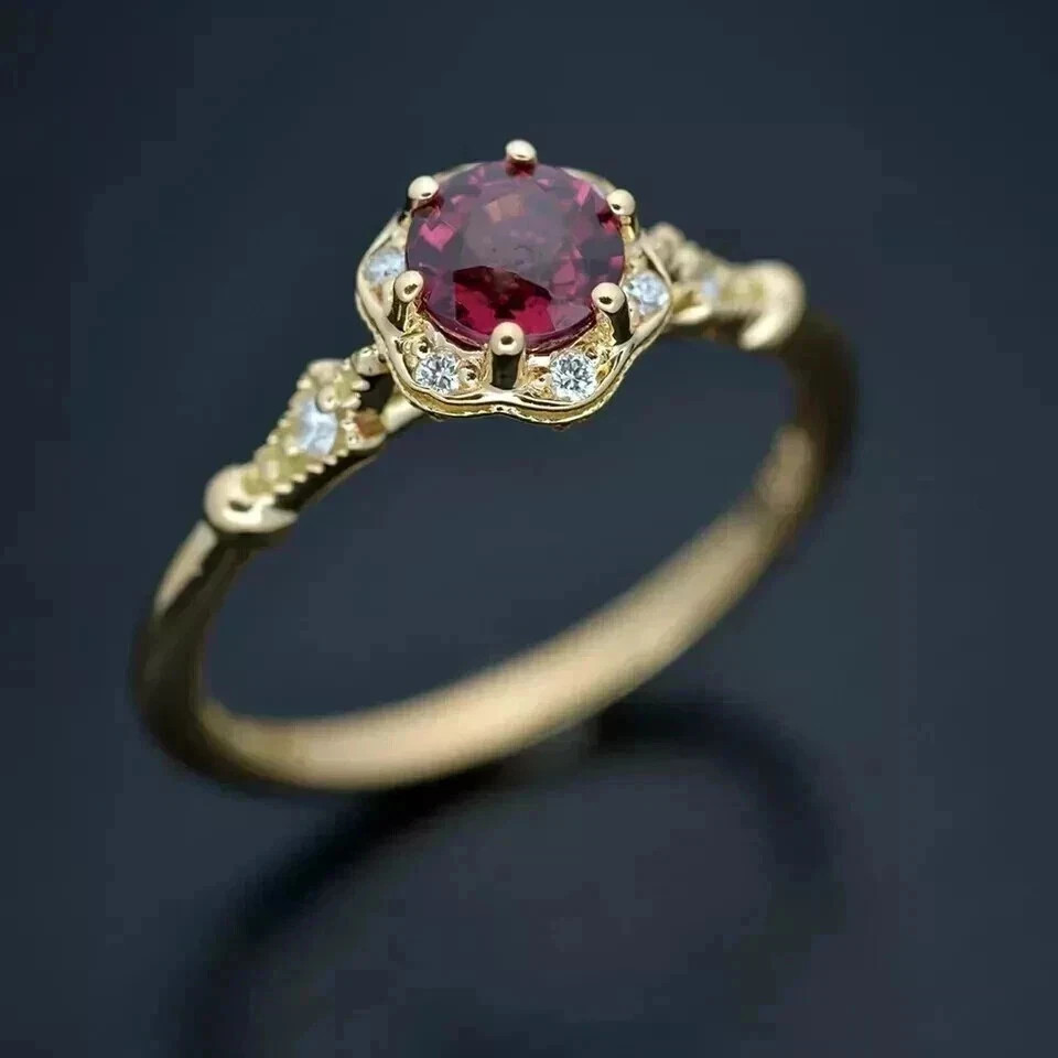 2Ct Art Deco Style Round Lab Created Ruby & Diamond Engagement Ring 14K Gold FN