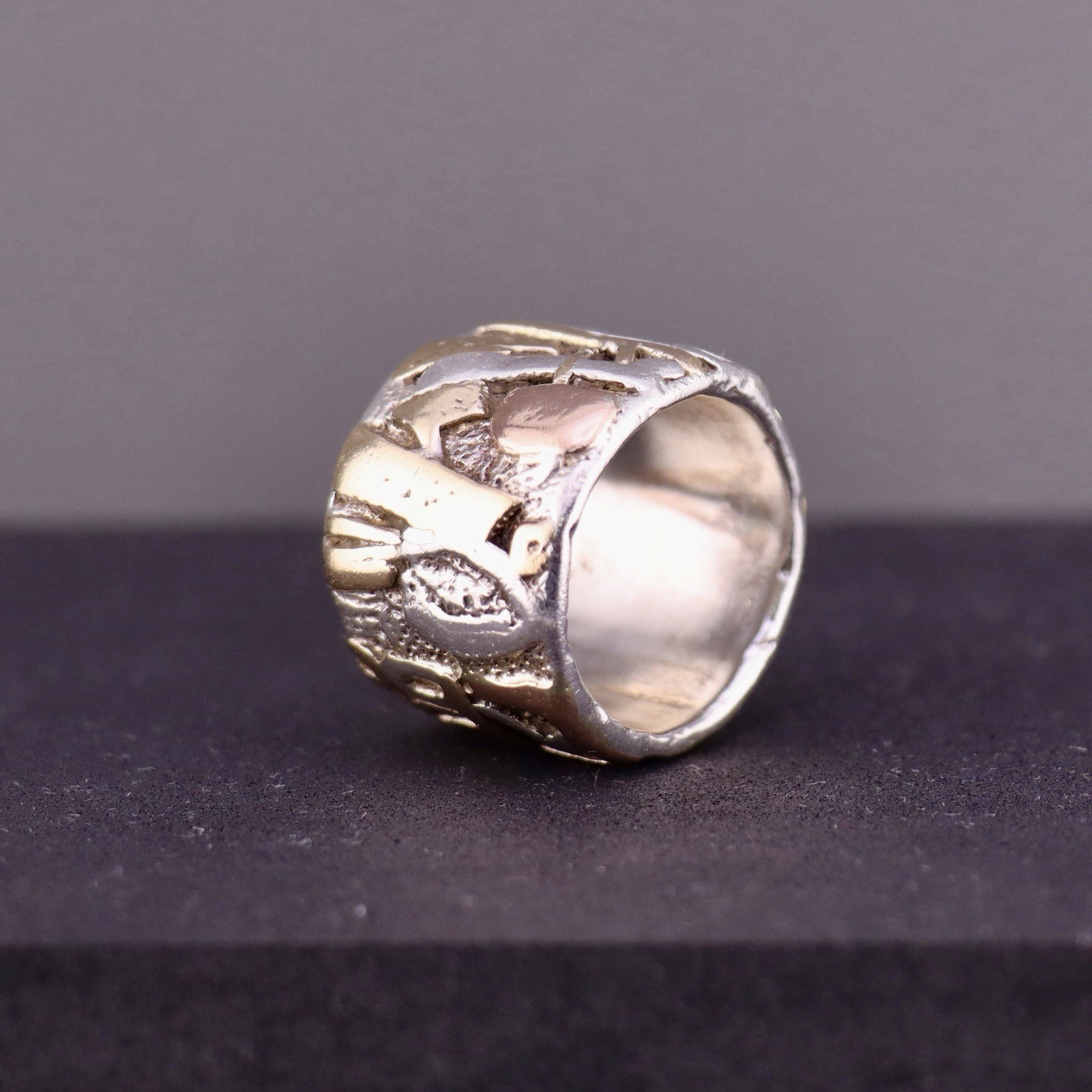 Vintage Scherr Sterling Silver 14K Gold Wide Band Ring Size 6.5 18g