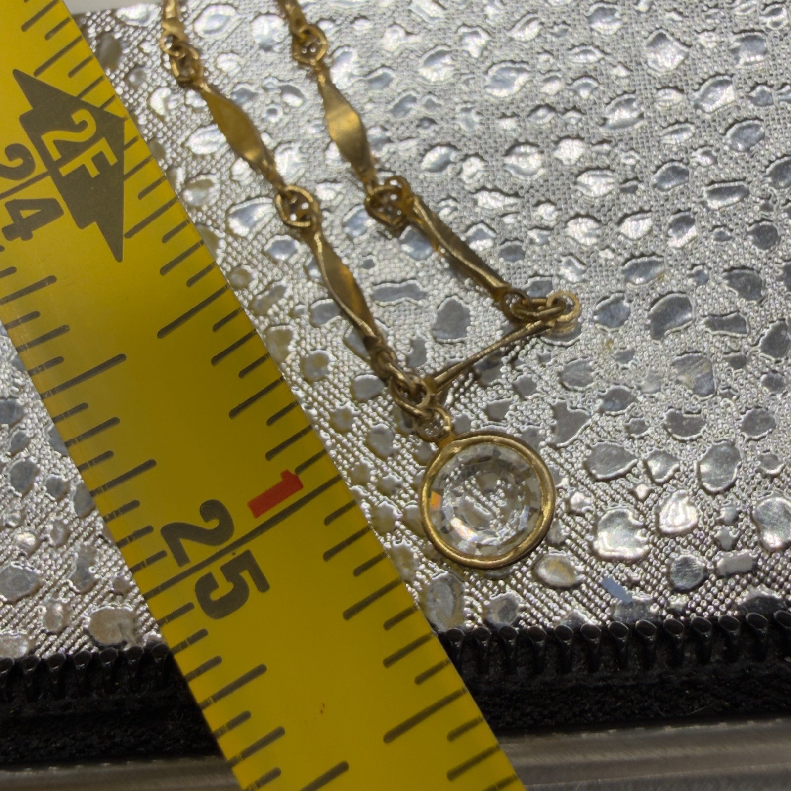 Vintage Station Necklace Gold Tone Bezel Set Crystals Opera Length 50 Inch