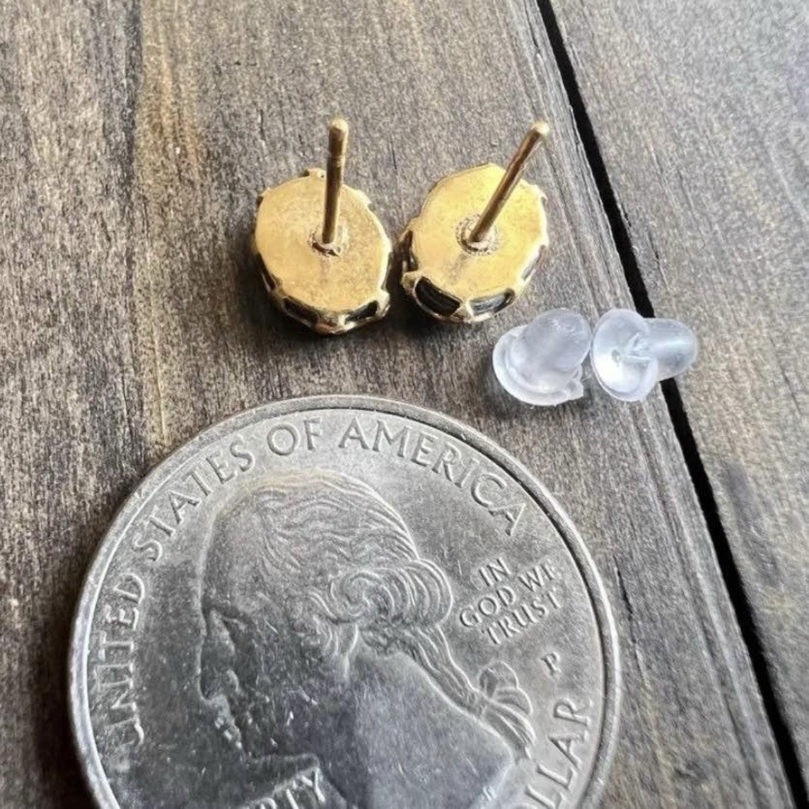 Vintage Hematite Stud Earrings Gemstone Oval And Gold Tone 8 X 5MM