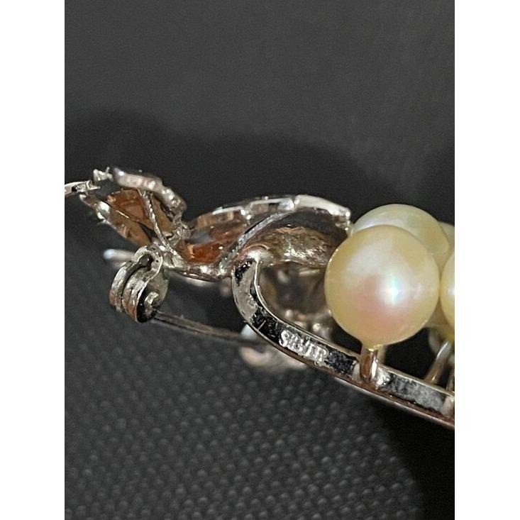 Vintage Sterling Japan Akoya Pearl Parure Grape Cluster Brooch Earring Ring Ring