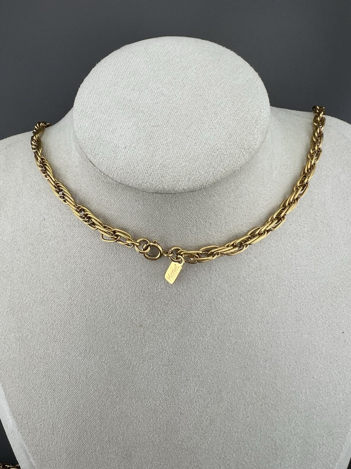Vintage Monet Necklace Gold Tone Thick Elongated Link Rope Chain Signed 54”