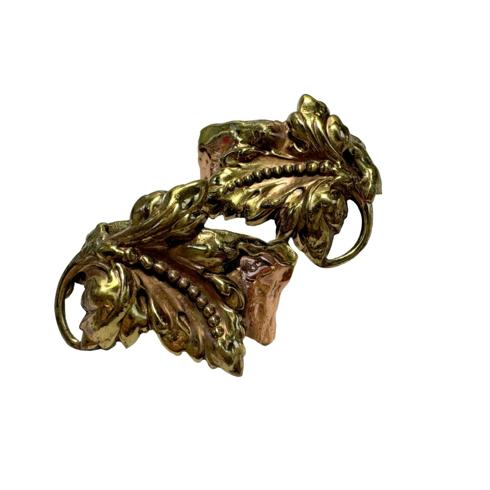 Vintage Large Handcrafted Copper & Brass Artsy Leaf Pierced Earrings 1.75 x 1.5″