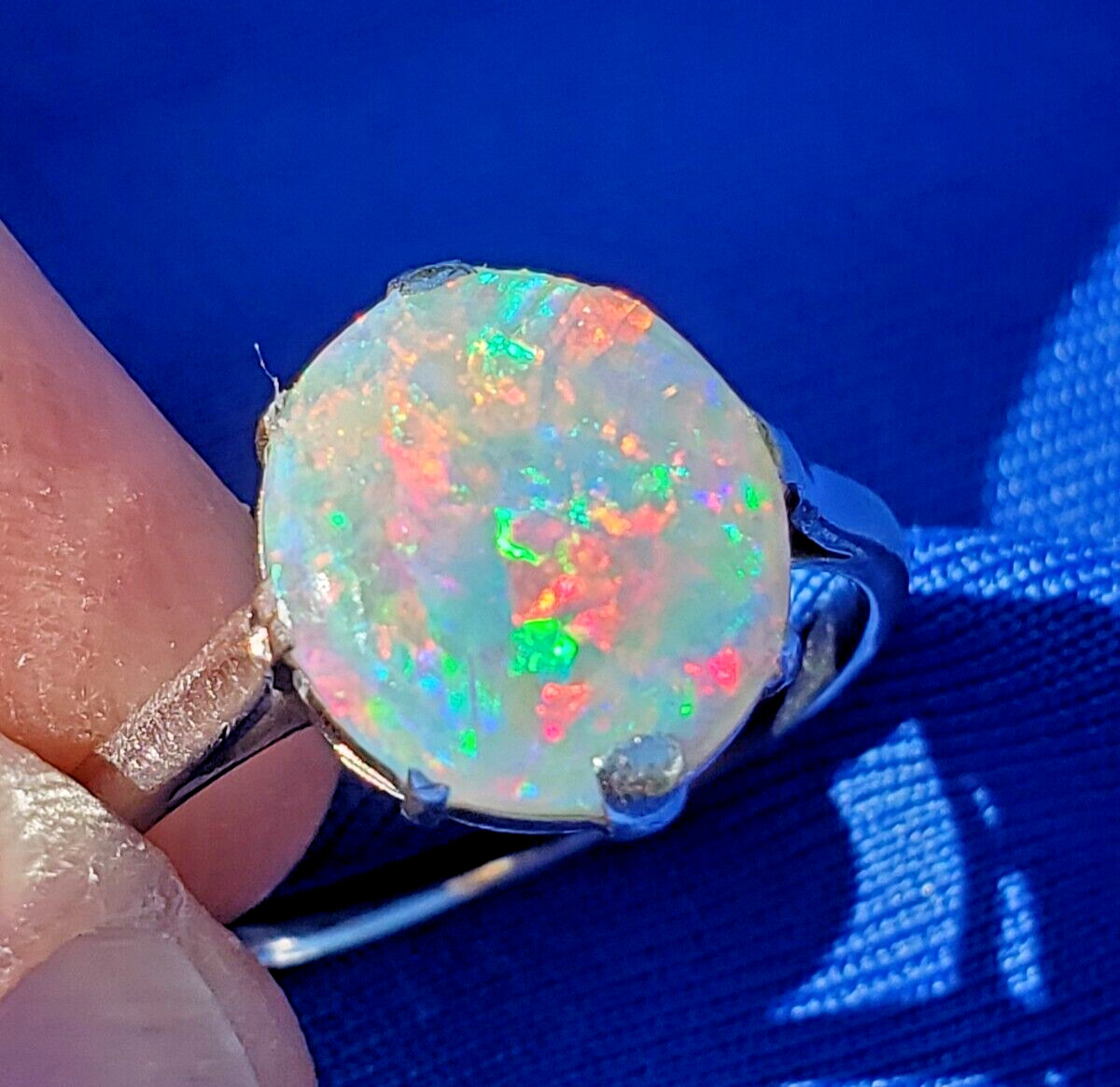 Original EARTH MINED OPAL Australian Engagement Ring Art Deco PLATINUM Solitaire