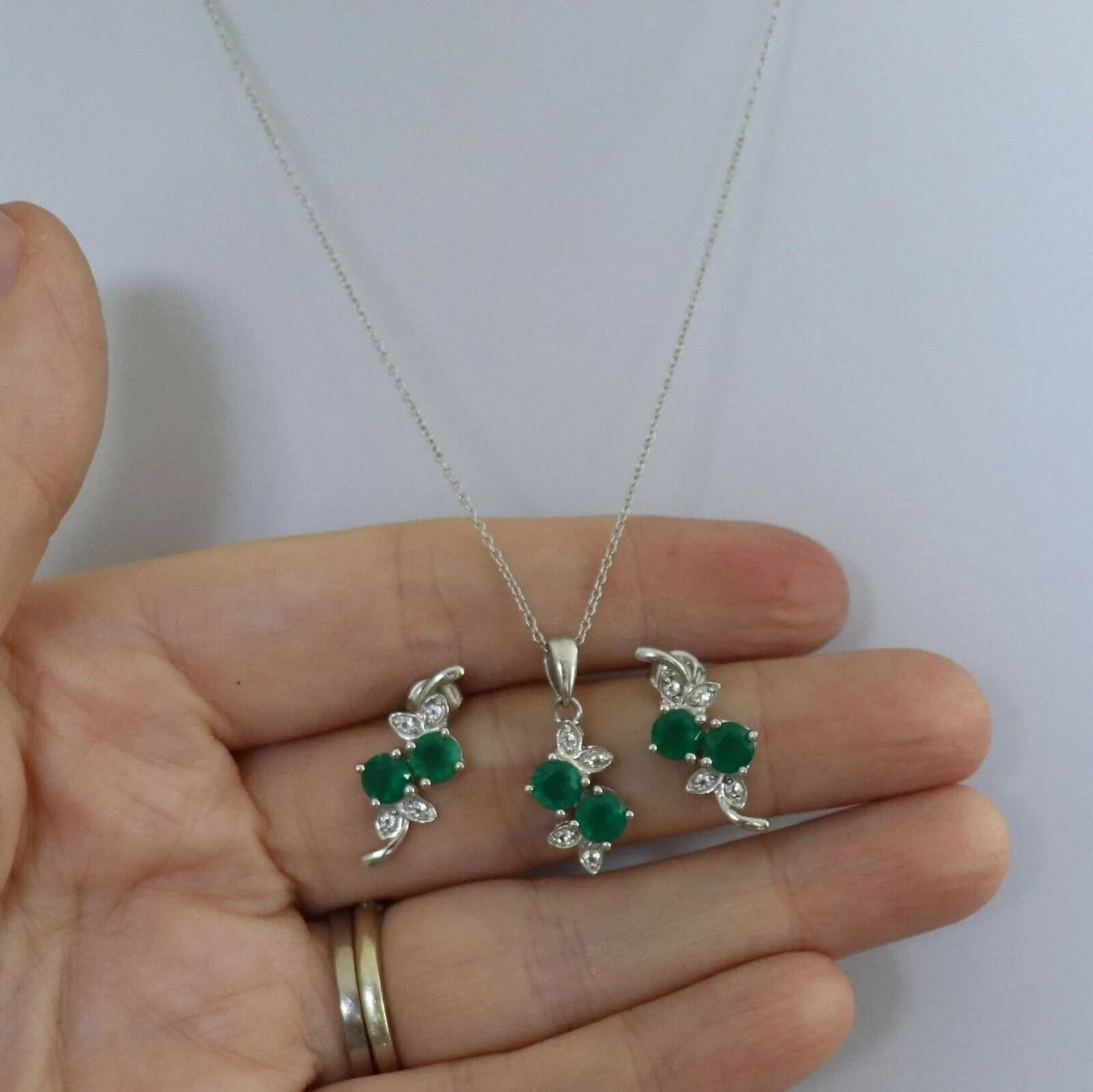 Vintage c1990s Sterling Silver Green Onyx & Topaz Earring Pendant Set See Video
