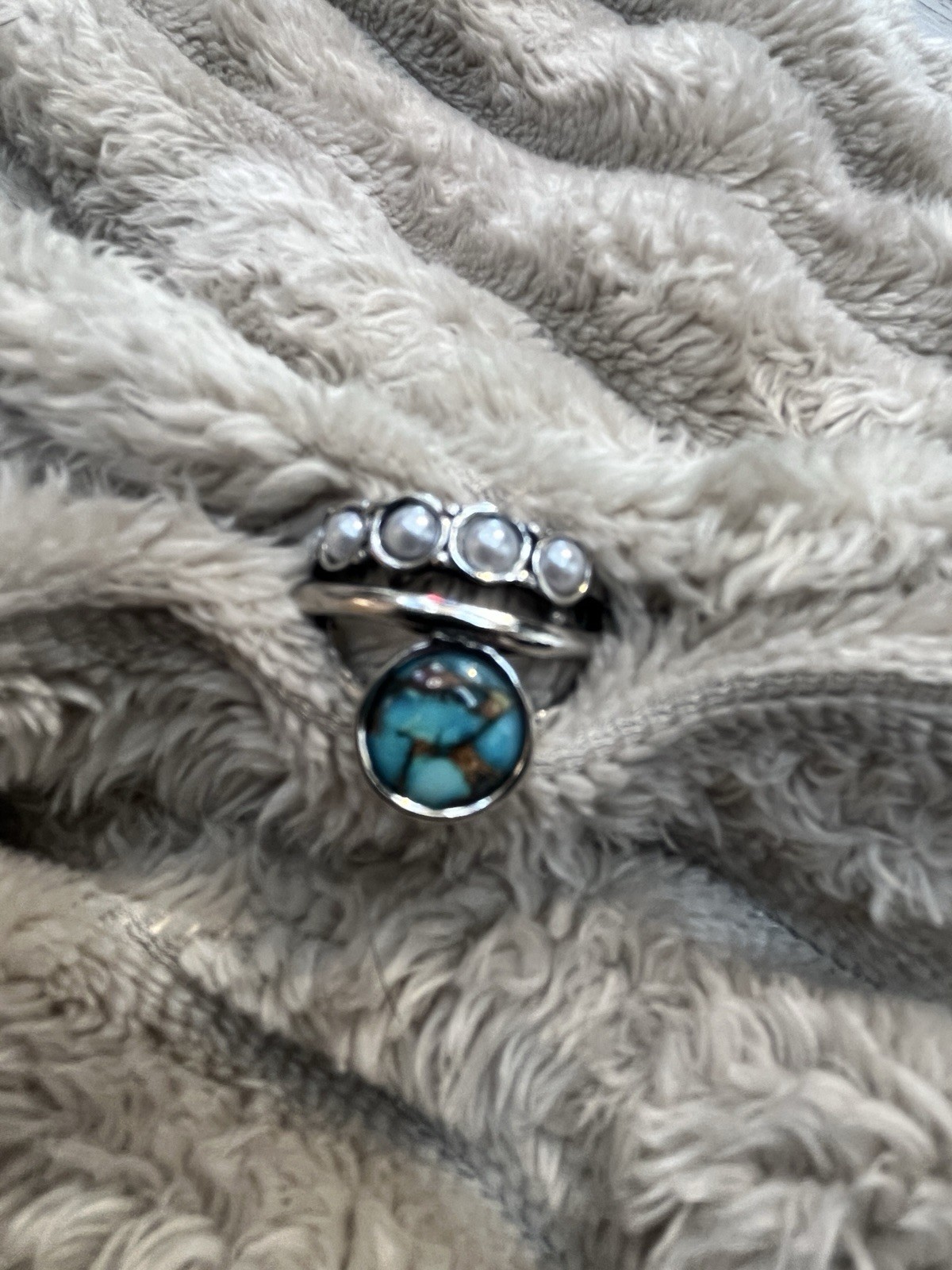 Bohemian Vintage Circular Imitation Turquoise & Moonstone Ring